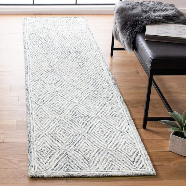 Capri Ivory/Blue 2 ft. x 9 ft. Border Diamond Runner Rug