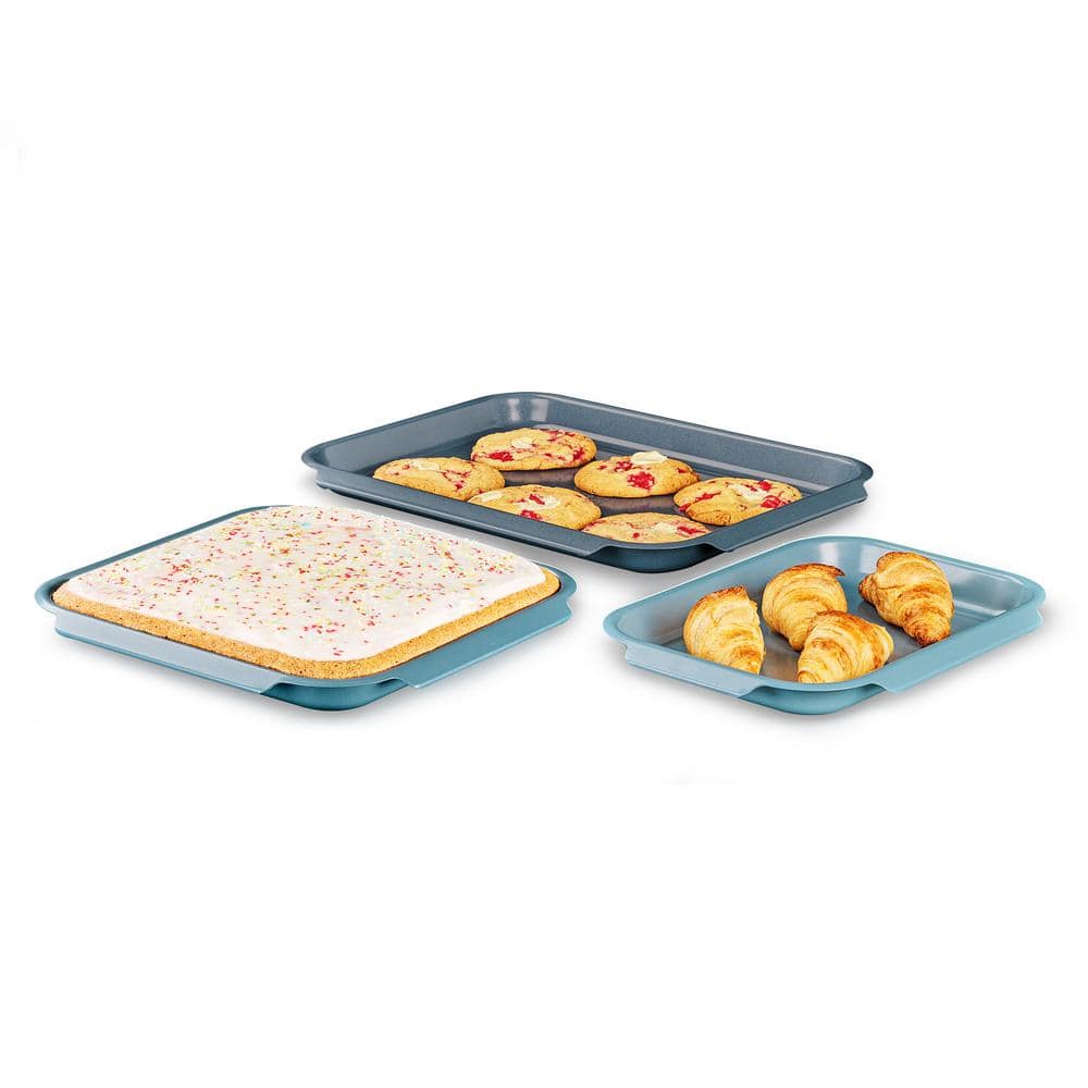Blue Carbon Steel Non-stick 3-Piece Baking Sheet Pan Set