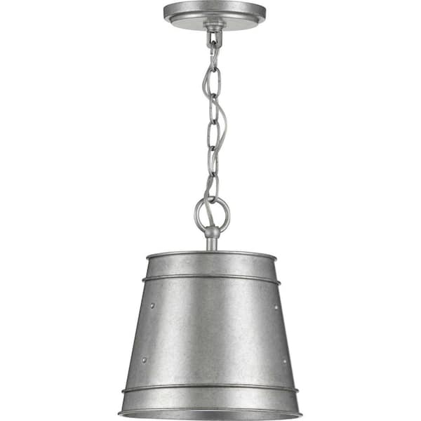 Galveston Collection 1-Light Galvanized Finish Clear Seeded Glass Farmhouse Indoor Pendant Light