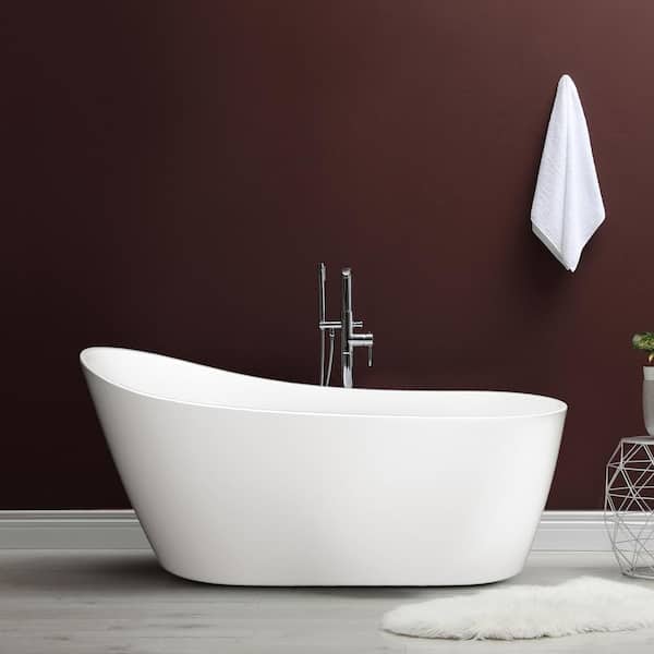 Getpro 63 in. Acrylic Single Slipper Flatbottom Non-Whirlpool Bathtub in White