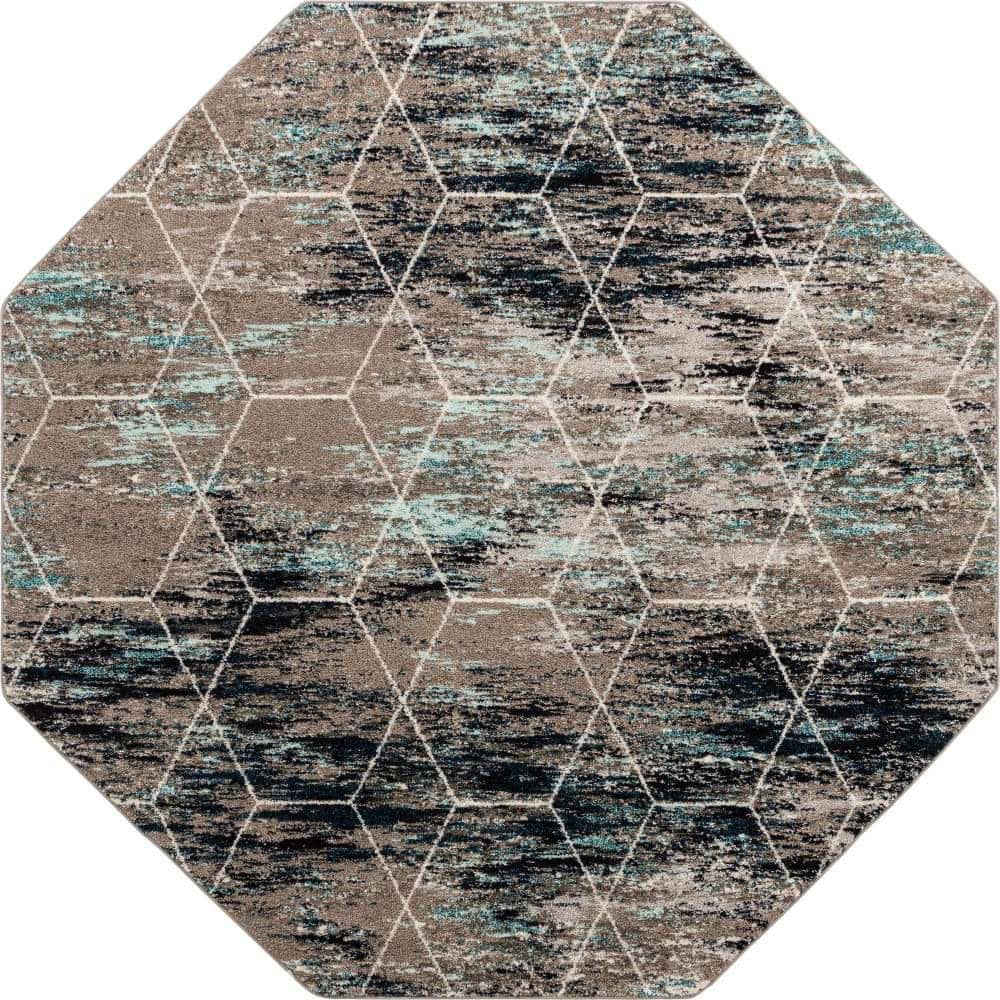 Trellis Frieze Geometric Blue Multi 7 ft. 10 in. x 7 ft. 10 in. Area Rug price history on PriceWatchPro