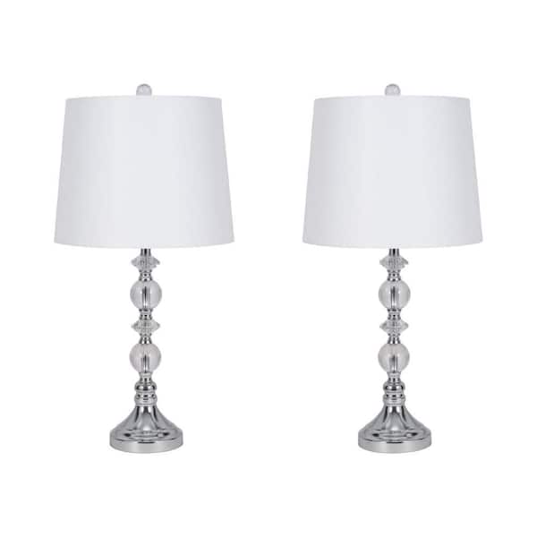 Liv & Skye 26 in. Silver Crystal Table Lamp Set and White Shade (Set of 2)