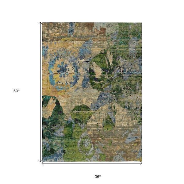 5' X 5' Blue and Green Floral Indoor Outdoor Area Rug 5' X 5' Blue and Green Floral Indoor Outdoor Area Rug