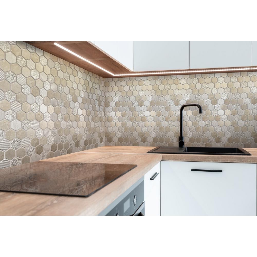 Beige Hexagon Marble Polished Mosaic Tile 12x12