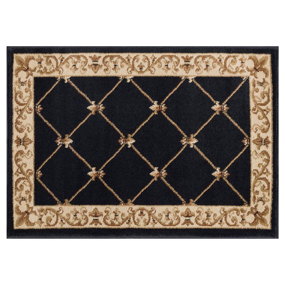 Tayse Rugs Sensation Black 2 Ft X 3 Ft Traditional Area Rug Sns48 2x3 The Home Depot