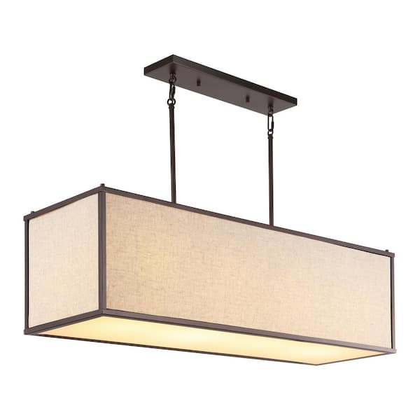 Cole 42 in. 4-Light Rectangular Oil Rubbed Bronze/Beige Minimalist Industrial Linen Iron Linear LED Pendant