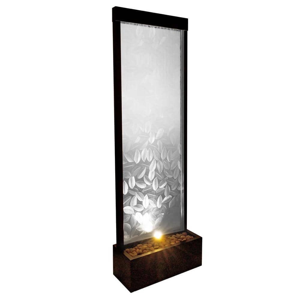 72" Clear Glass and Aluminum Waterfall Fountain with Embossed Leaves
