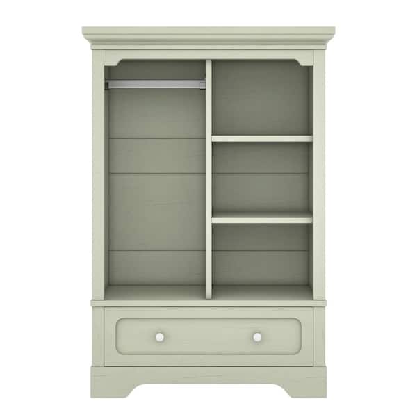 anpport Antique Green Wood 31.5 in. W Armoire with Hanging Rod & Drawer