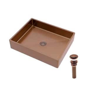 19 in . Vessel Rectangular Bathroom Sink with Pop Up Drain in Brown Stainless Steel