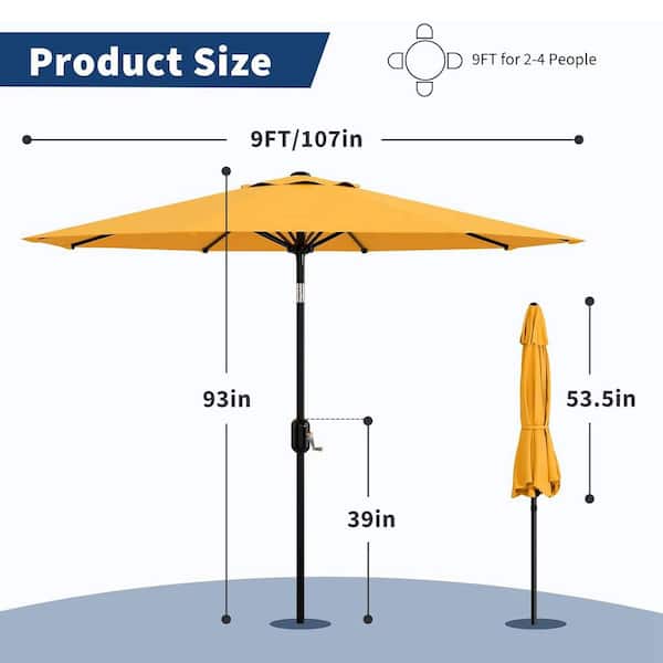 dimensions of 9 ft patio umbrella Stella 9ft Solar with Tilt Adjustment and LED Lights – Kinger Home allowing you to adjust the angle by 25° for optimal shade coverage from any direction Patiowell 9ft Patio Umbrella with