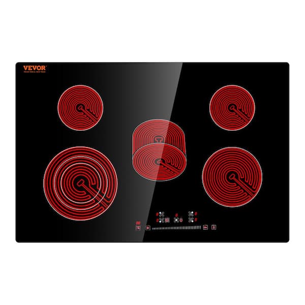 VEVOR Built in Electric Stove Top 30 in. 5 Burners Glass Radiant Cooktop with Sensor Touch Control, Timer and Child Lock,Black