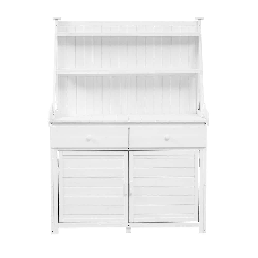 46 in. W x 65 in. H White Outdoor Garden Potting Bench Table, Fir Wood Work