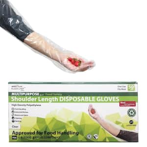 One Size Fits Most Clear Disposable Food Handling Shoulder Length Poly Gloves (50-Count)