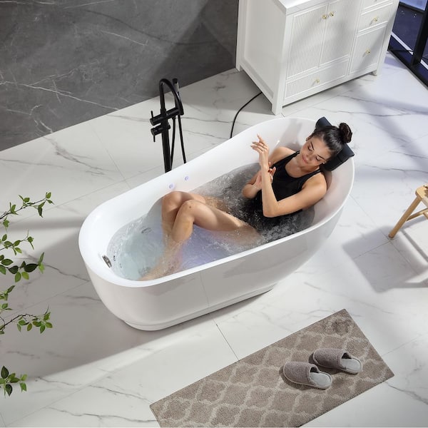 Empava 59 in. x 29.5 in. Right Drain Brushed Nickel Freestanding