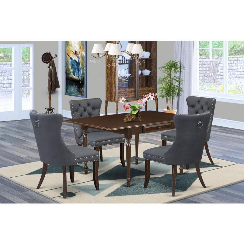 East West Furniture 5-Piece Mahogany Finish Solid Wood Top ...