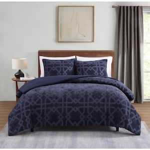 Blair Geo Navy Blue 3-Piece Soft Chenille Jacquard Comforter Set - King