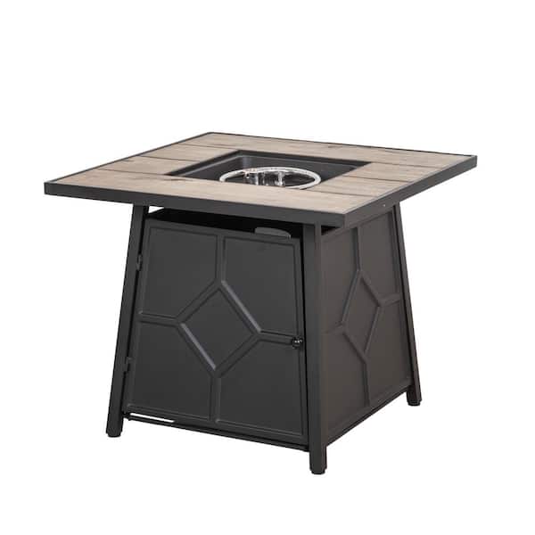 Unbranded Modern 28.01 in. W x 25.01 in. H Square Propane Terrace Fire Table Black Fire Pit