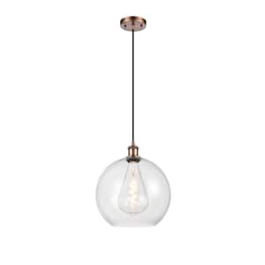 Athens 60-Watt 1 Light Antique Copper Shaded Mini Pendant Light with Clear glass Clear Glass Shade