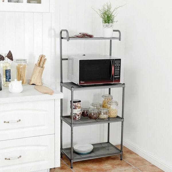 4-Tier Kitchen Microwave Storage Rack with Metal Shelves - Costway