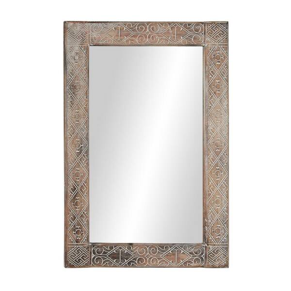 Litton Lane Large Rectangle Whitewashed Brown Contemporary Mirror 47 5 In H X 31 W 62828 The Home Depot - Long Wall Mirrors Uk