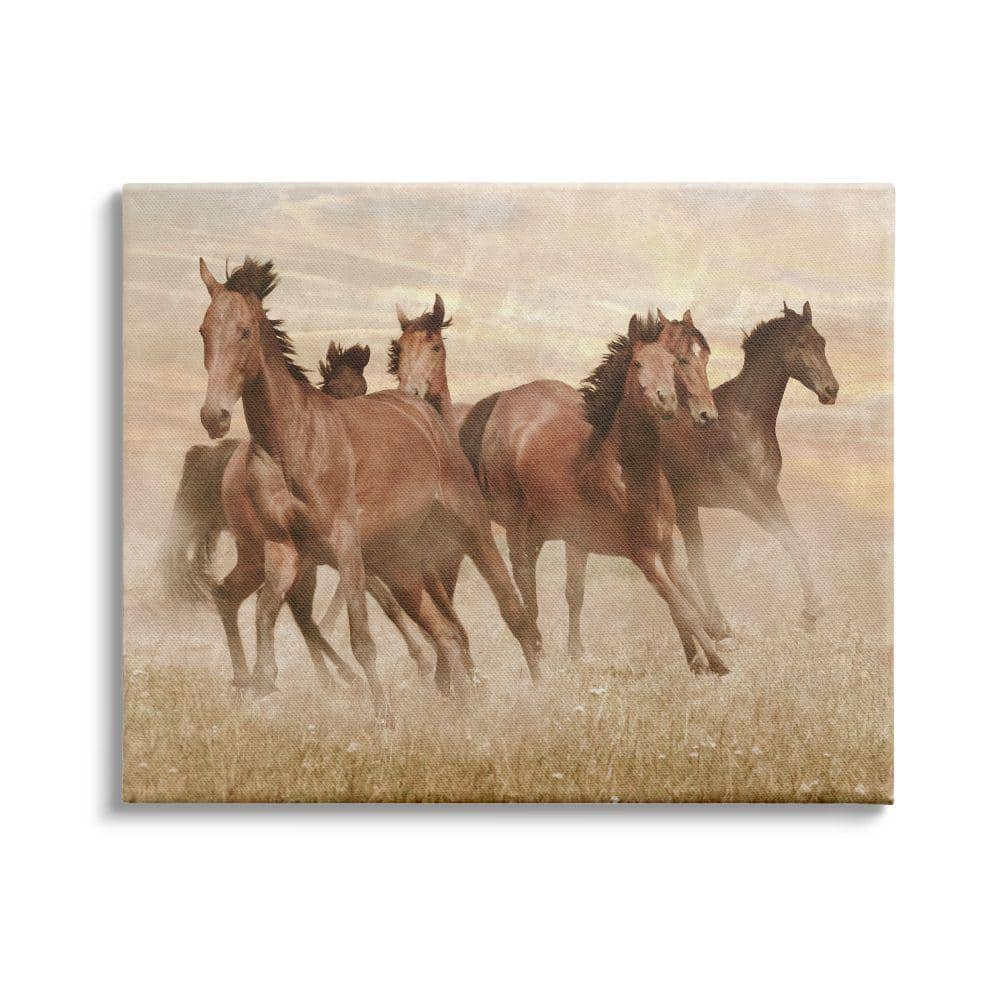 Stupell Industries Wild Horse Stampede Monochromatic Brown Country ...