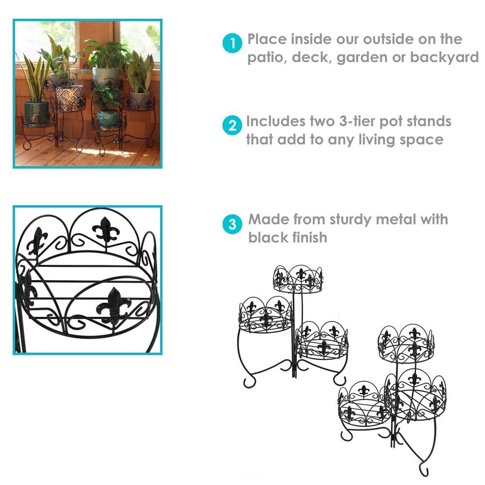 Sunnydaze Black Iron 3-Tier French Lily Plant Stand Set