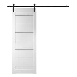Mika 18 in. x 84 in. 4-Lite Frosted Glass Bianco Noble Wood Composite Sliding Barn Door with Hardware Kit