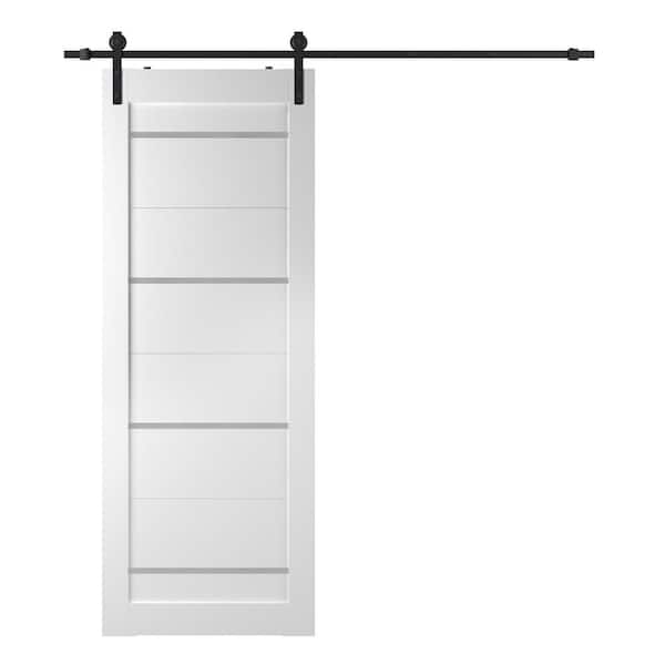 Belldinni Mika 18 in. x 84 in. 4-Lite Frosted Glass Bianco Noble Wood Composite Sliding Barn Door with Hardware Kit