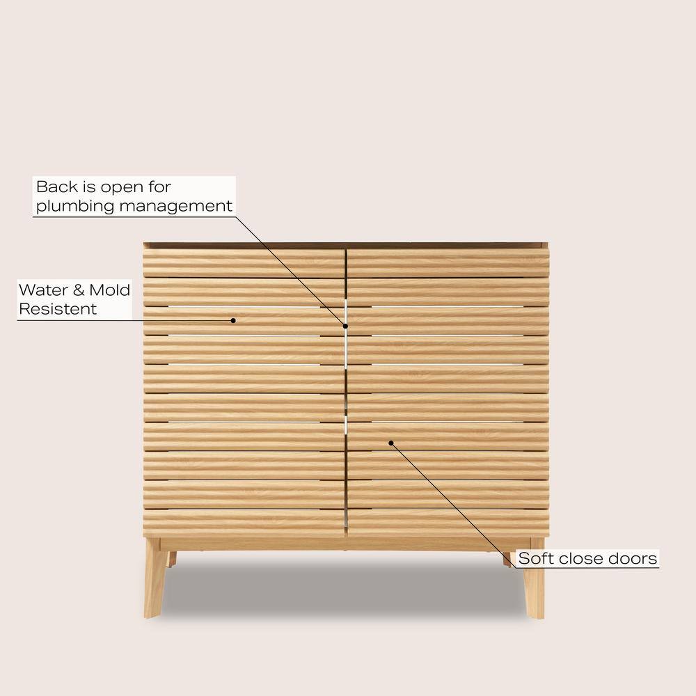 Calandre 36" Oak Slat Modern Farmhouse Bath Vanity Cabinet