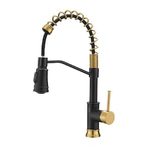 Single Handle Touchless Gooseneck Pull Down Sprayer Kitchen Faucet with Dual Function in Black and Gold