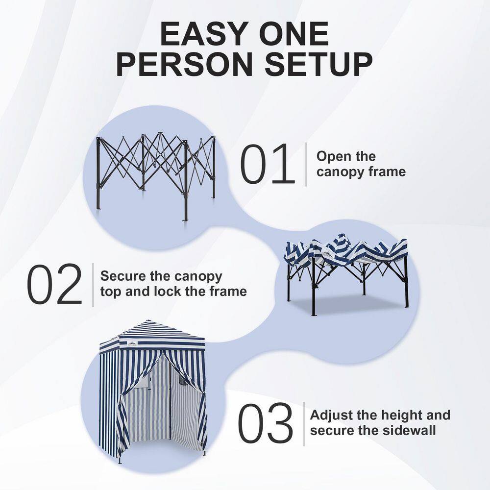 Ultra Compact Blue and White Striped Pop-Up Canopy Tent