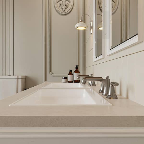 8 in. Widespread Double Handle Low Arc Bathroom Faucet with Drain Kit, Easy to Install, Drip Free in Brushed Nickel