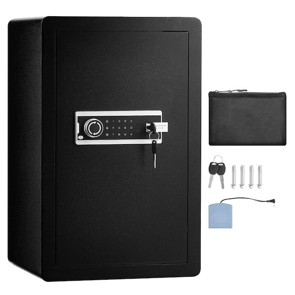 Single Door Safe Box, 3.5 cu. ft. Safe Lock Box with Fireproof Bag, Key Rack, LED Light, and 2 Shelves for Money, Black