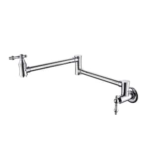 Wall Mounted Pot Filler with Double Joint Swing Arm Single Hole Brass Foldable Kitchen Faucets in Polished Chrome