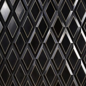 Macon Black Jade 5.51 in. x 11.81 in. Beveled Polished Marble and Brass Wall Tile (4.51 sq. ft./ Case)