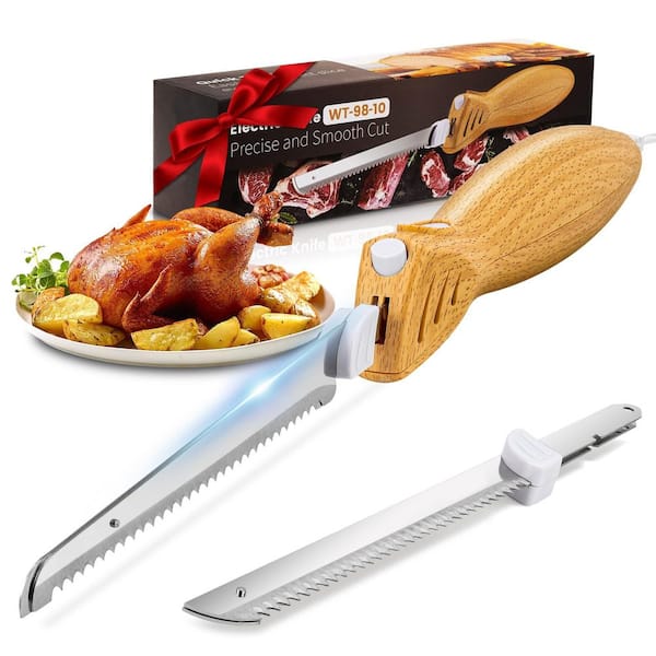 6.7 in. Stainless Steel Electric Knife with 2 Blades for Raw and Cooked Food, Easy-Slice Serrated Edge Blades for Meat