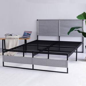 81.00 in. W Grey Queen Size Metal Platform Bed with Headboard and Footboard
