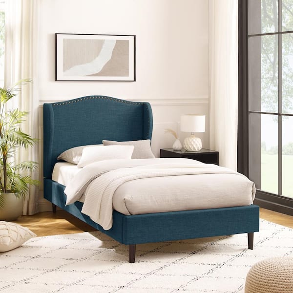 Navy blue wooden on sale bed frame