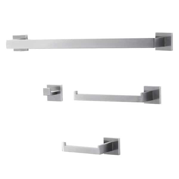 WOWOW 4- Piece Bathroom Hardware Set in Brushed Nickel