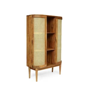 Thayer 62 in. Natural Acacia Wood and Cane 3 Shelf Storage Bookcase