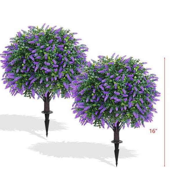 16'' Artificial Lavender Topiary Ball Trees Garden Stakes, 2-Pack