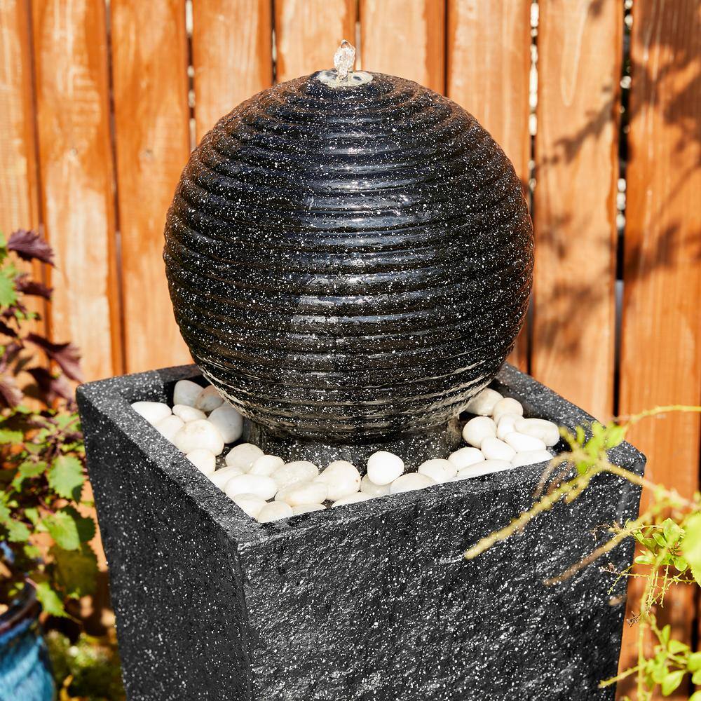 Modern Gray Polyresin Pedestal Fountain with LED Light