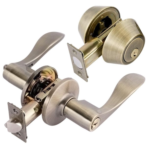 TOLEDO Jaen Antique Brass Handle Combo Pack with Single Cylinder Deadbolt