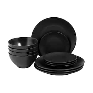 Seasons 12 Piece Black Porcelain Dinnerware Set (Serving Set for 4)