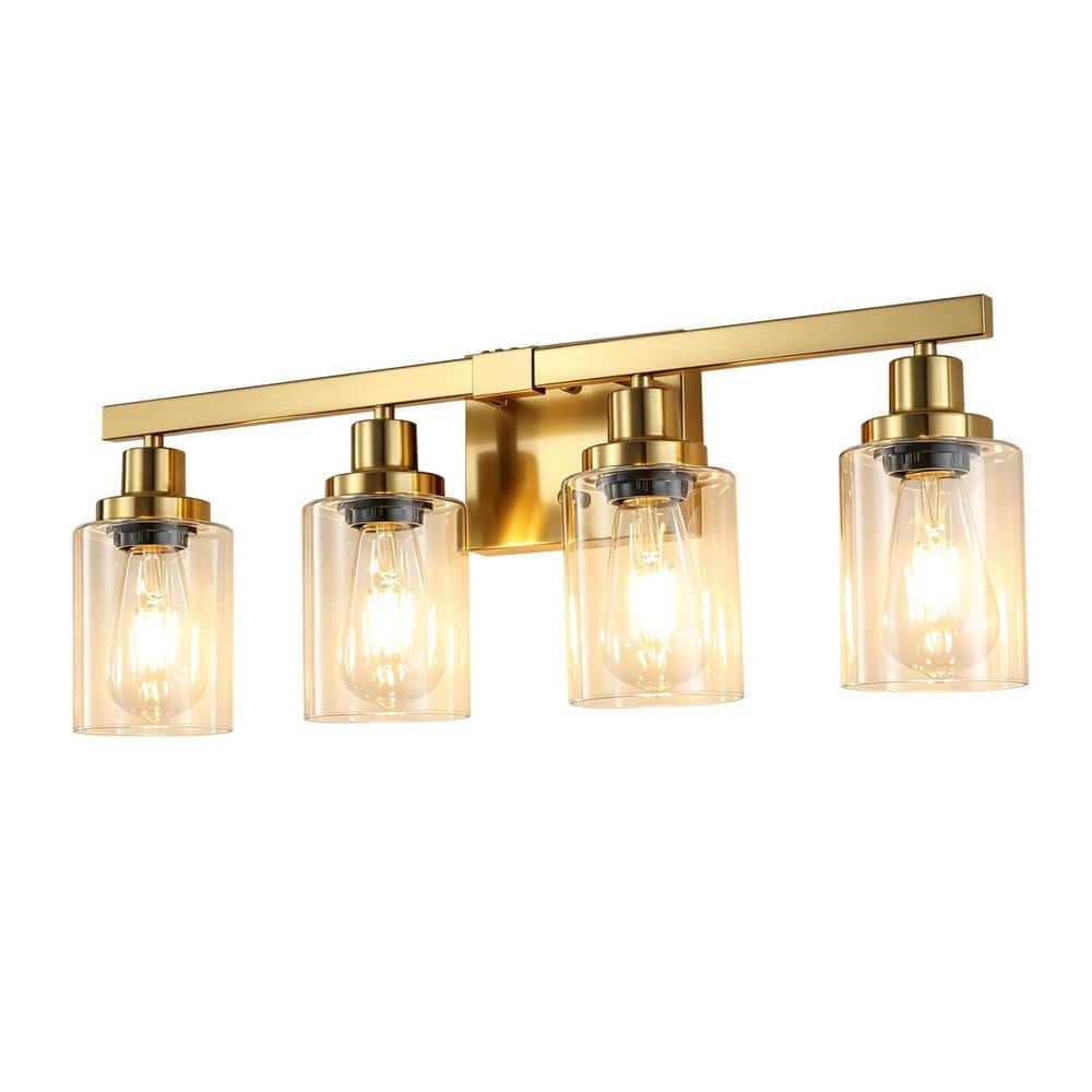 24.2 in. 4-Light Brushed Gold Bathroom Vanity Light with Clear Glass Shade price history on PriceWatchPro