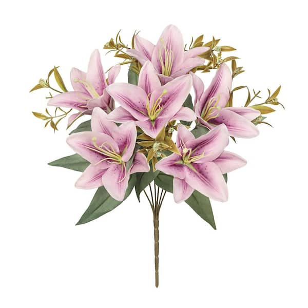 LIVING LUXURY 13 in. Yellow Artificial Stargazer Lily Flower Stem