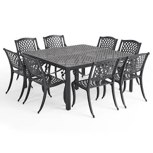 Aviary Matte Black 9-Piece Metal Square Table Outdoor Dining Set