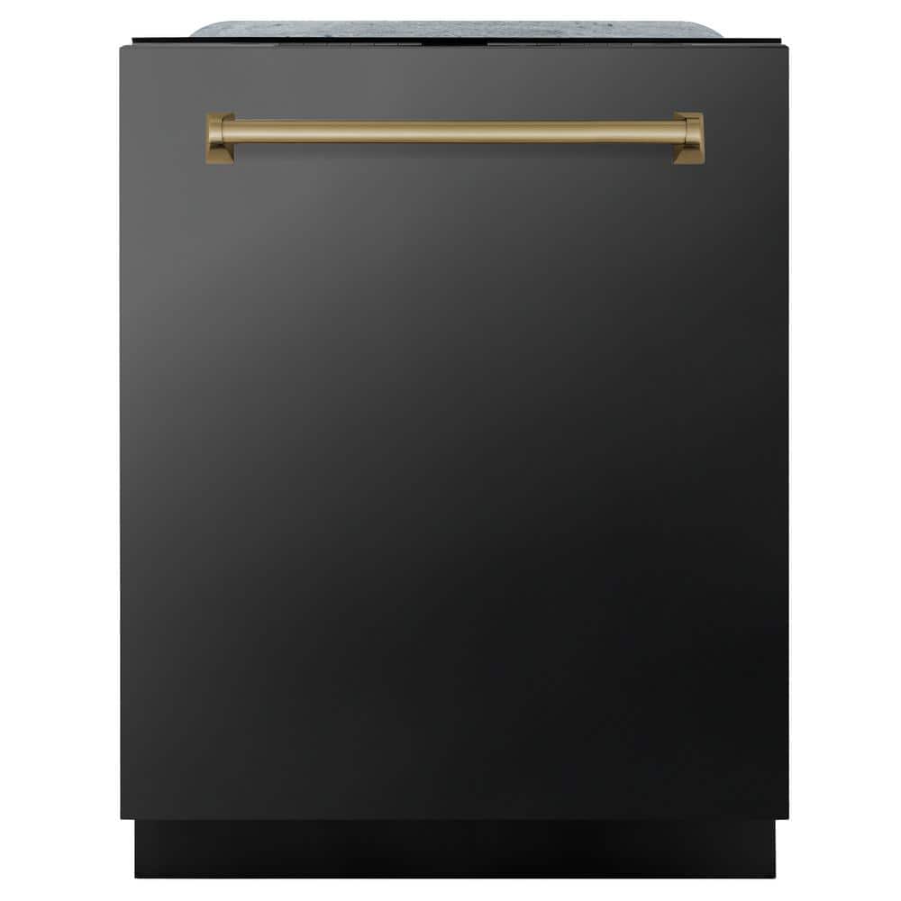 ZLINE Kitchen and Bath Autograph Edition 24 in. Top Control 6-Cycle Tall Tub Dishwasher w/ 3rd Rack in Black Stainless Steel & Champagne Bronze