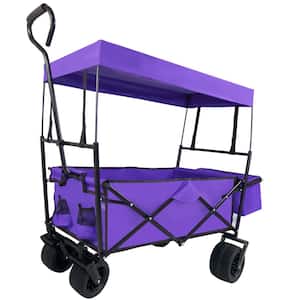 3.5 cu. ft. Steel Wagon Cart 176 lbs. Load Collapsible Cart Portable Foldable Outdoor Utility Garden Cart, Purple