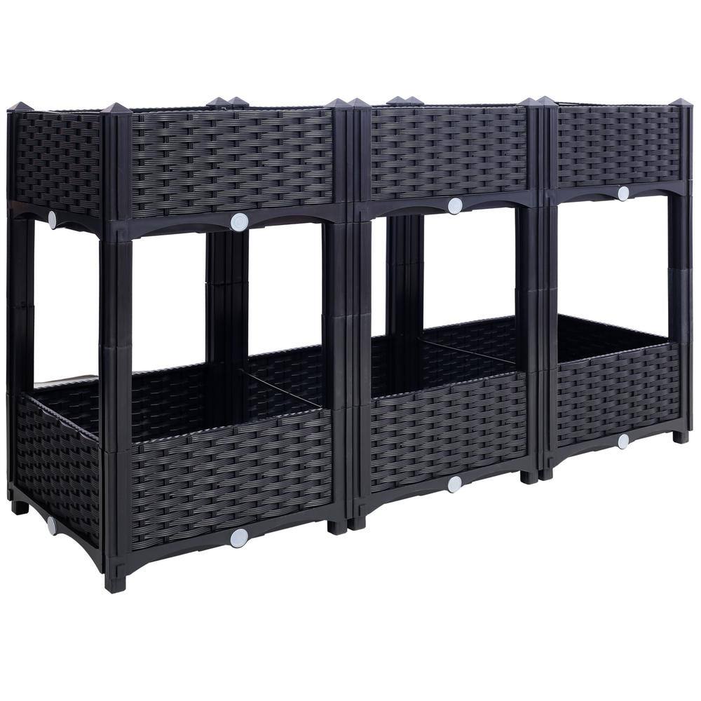 47 in. x 16 in. x 28 in. Black Plastic Elevated Garden Bed, 2-Tier Raised Planter Garden Box with Drainage Plug price history on PriceWatchPro